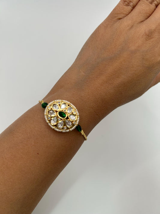 Kundan Polki adjustable bracelet, stone work gold polished