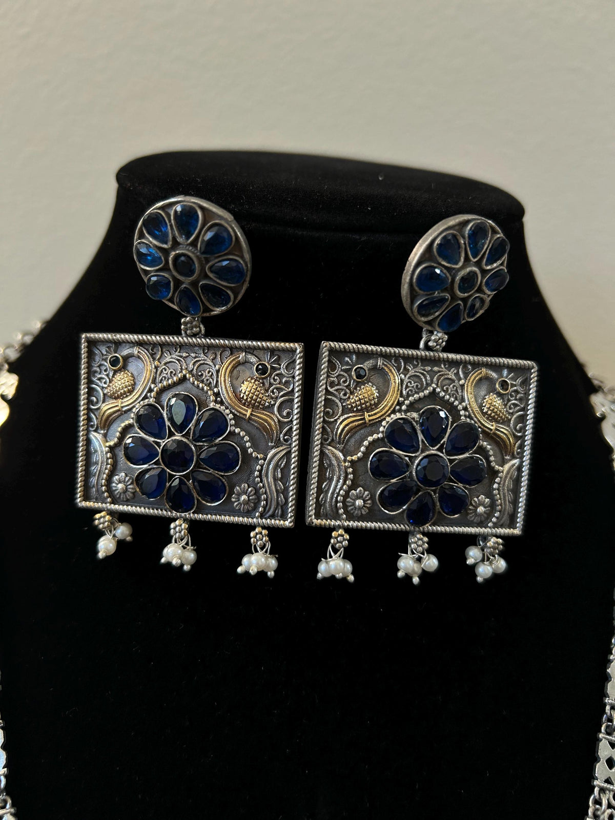 German silver necklace set with rhinestones