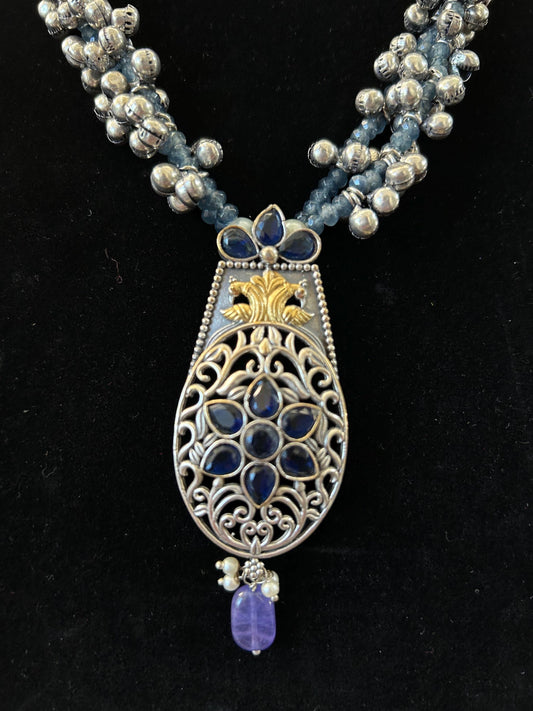 German silver necklace set with beads and ghungroo