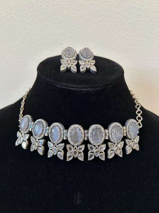 German silver necklace set with doublet stone and rhinestones