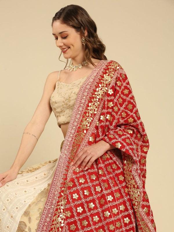 Red color Georgette Lucknowi Work dupatta with Gotta Patti Work trendy elegant classy stole shawl