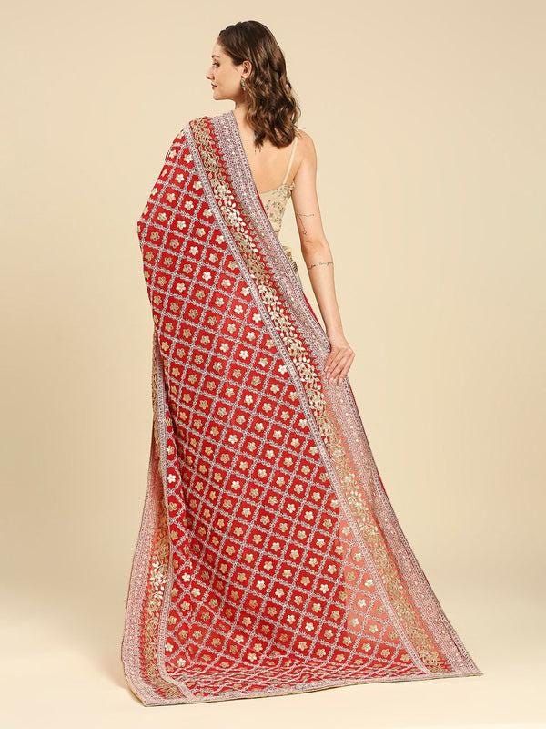 Red color Georgette Lucknowi Work dupatta with Gotta Patti Work trendy elegant classy stole shawl