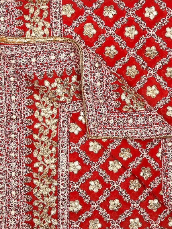 Red color Georgette Lucknowi Work dupatta with Gotta Patti Work trendy elegant classy stole shawl
