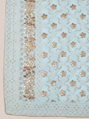 Sky Blue Georgette Lucknowi Dupatta: Gotta Patti Work Stole Shawl