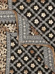 Black Georgette Lucknowi Dupatta: Gold Gotta Patti Work Stole