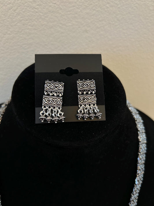 German silver long necklace set light weight