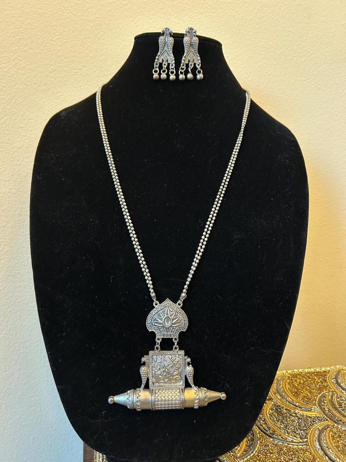 Oxidized necklace set silver long light weight real silver lookalike