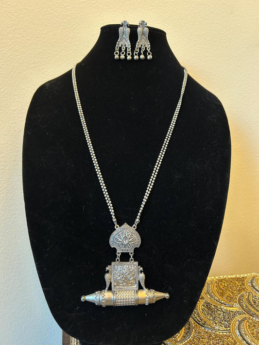 Oxidized necklace set silver long light weight real silver lookalike