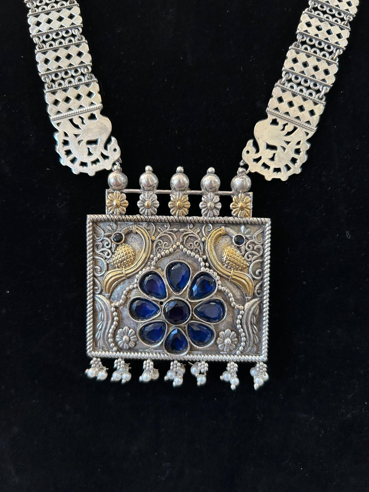 German silver necklace set with rhinestones