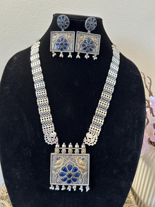 German silver necklace set with rhinestones