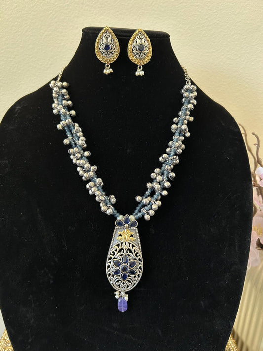 German silver necklace set with beads and ghungroo