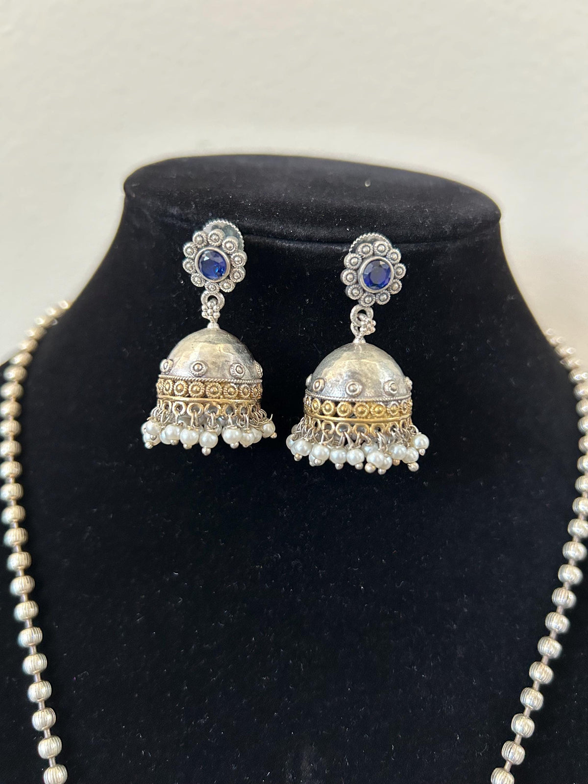 German silver necklace set with black rhinestones