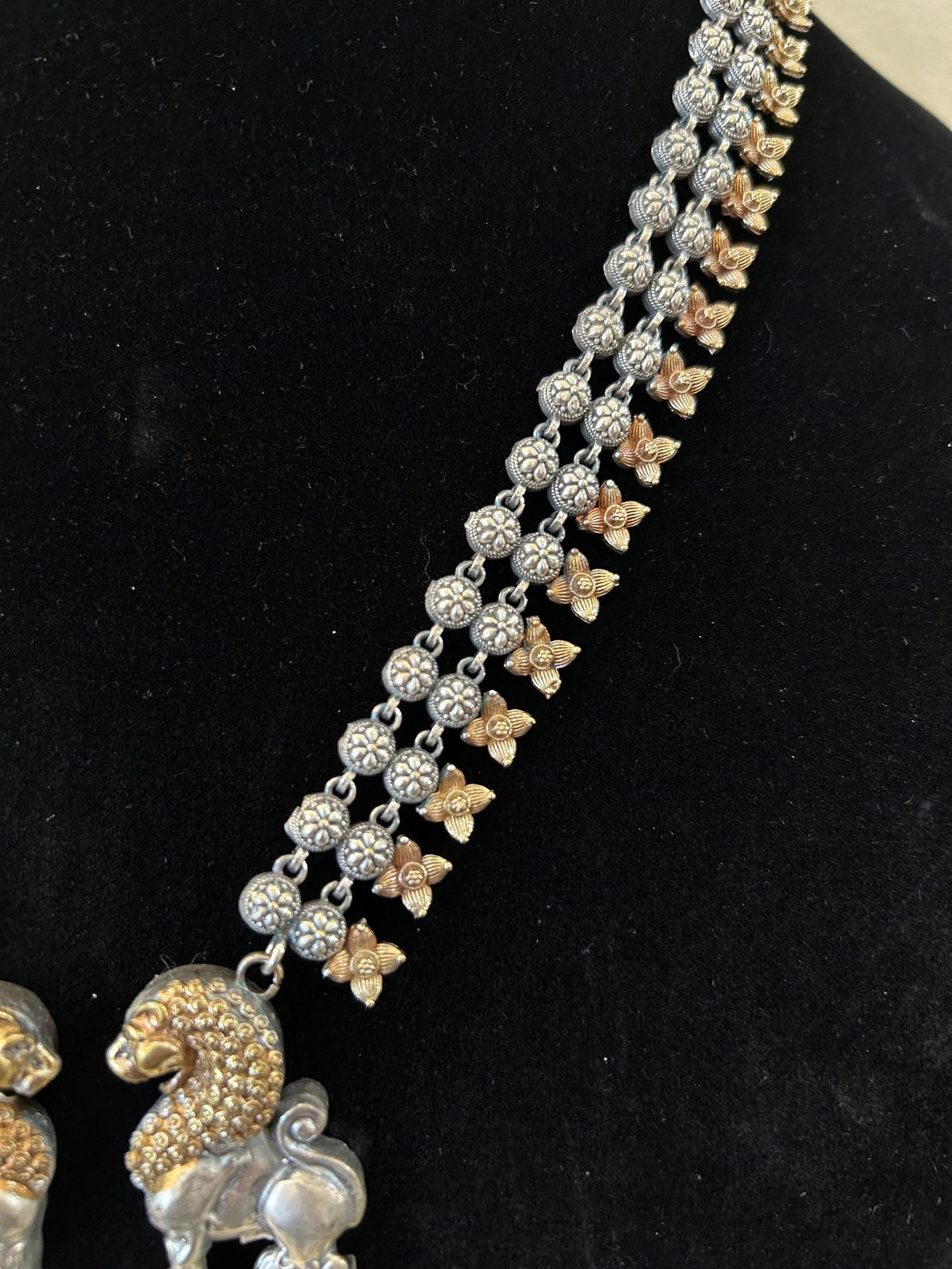 German silver necklace set with black rhinestones