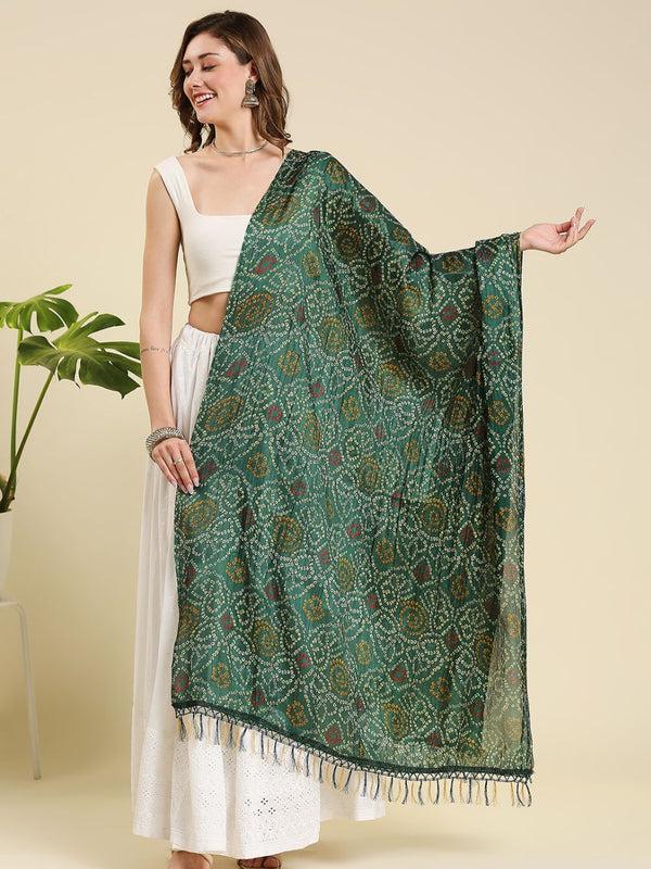 Green Bandhani color art silk dupatta/shawl/stole