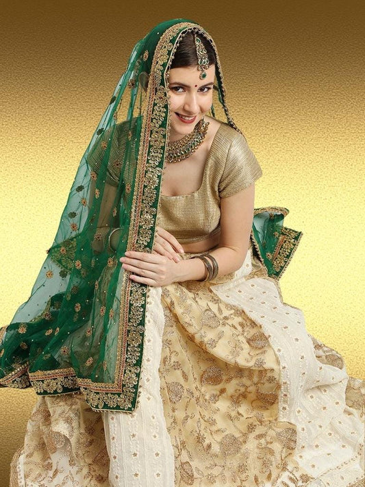 Embroidered Green Bridal & Wedding Wear Net Dupatta/shawl/stole