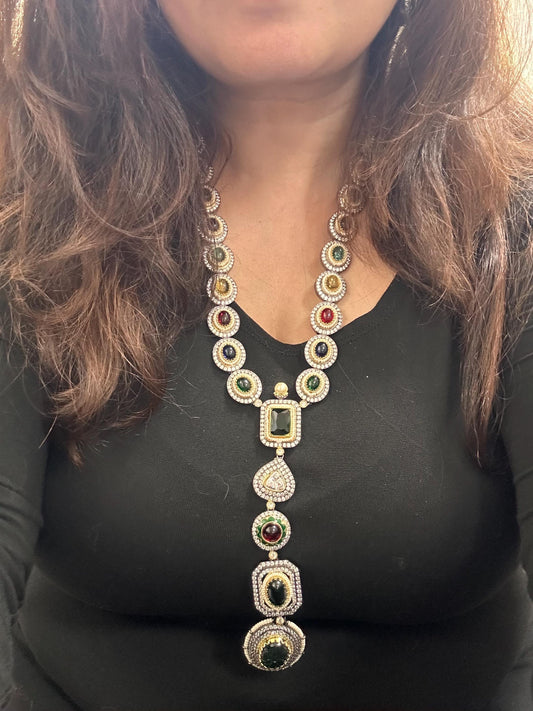 Premium semiprecious stones necklace set adjustable, long sabyasachi inspired