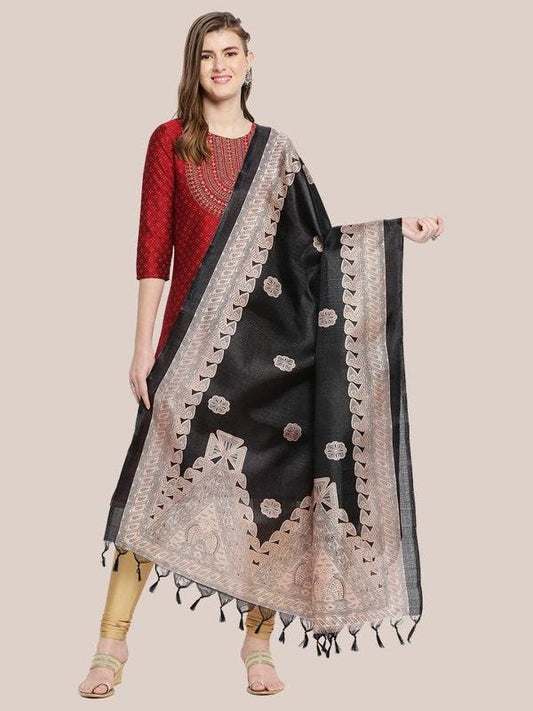 Black & Beige Printed Art Silk Dupatta/shawl/stole