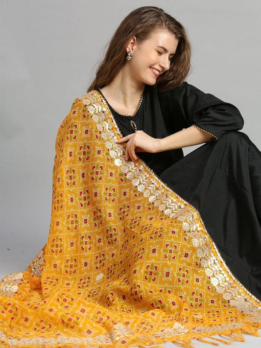 Ikat Printed Kota Cotton Dupatta With Gotta Patti Border dupatta/shawl/stole