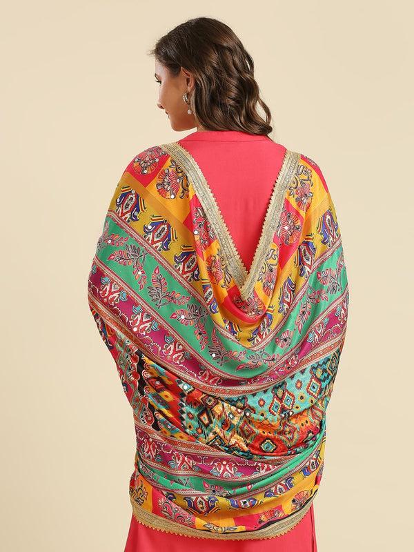 Multicolour Digitally Printed Pakistani Mirror Work Dupatta/shawl/stole