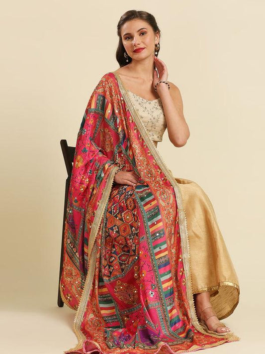 Multicolour Digitally Printed Pakistani Mirror Work Dupatta/shawl/stole