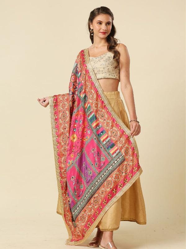 Multicolour Digitally Printed Pakistani Mirror Work Dupatta/shawl/stole