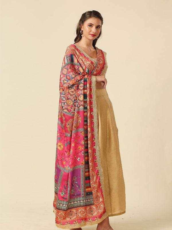 Multicolour Digitally Printed Pakistani Mirror Work Dupatta/shawl/stole