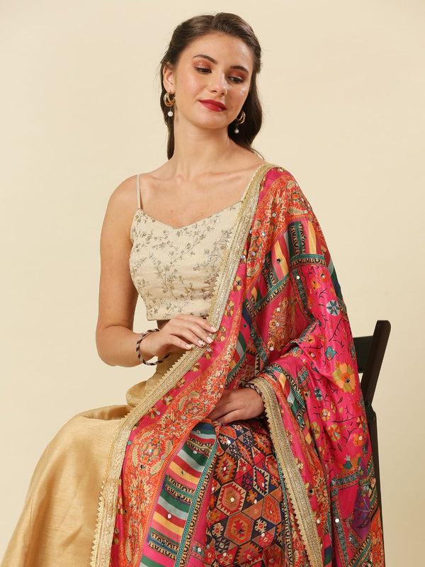 Multicolour Digitally Printed Pakistani Mirror Work Dupatta/shawl/stole