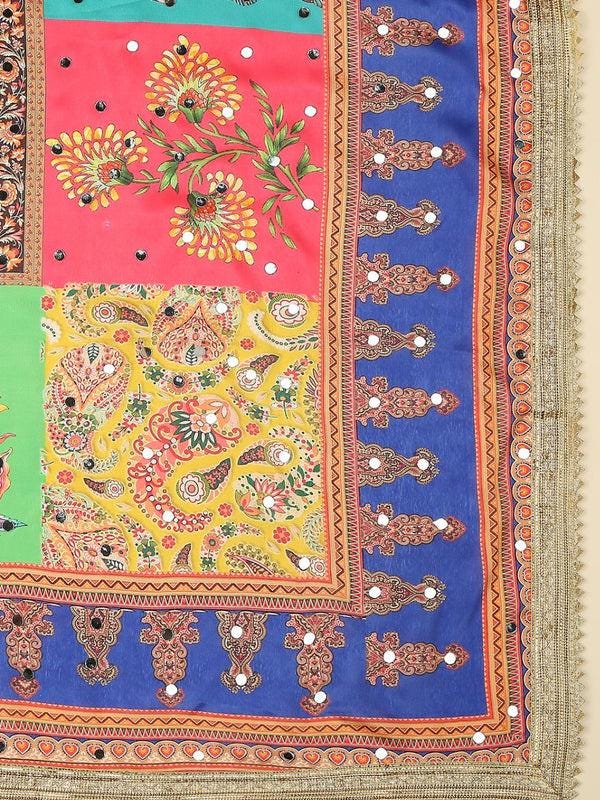 Multicolour Digitally Printed Pakistani Mirror Work Dupatta/shawl/stole