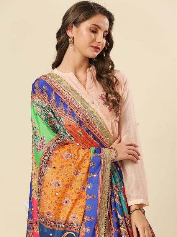 Multicolour Digitally Printed Pakistani Mirror Work Dupatta/shawl/stole