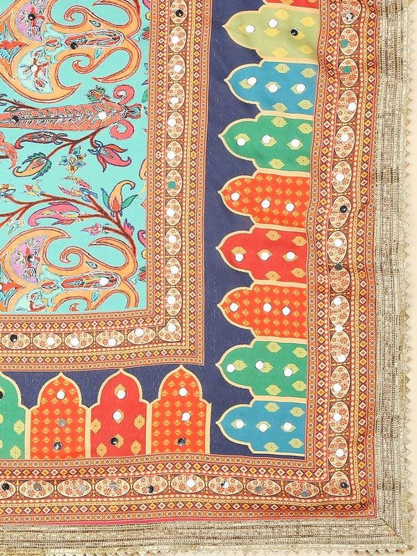 Multicolour Digitally Printed Pakistani Mirror Work Dupatta/shawl/stole