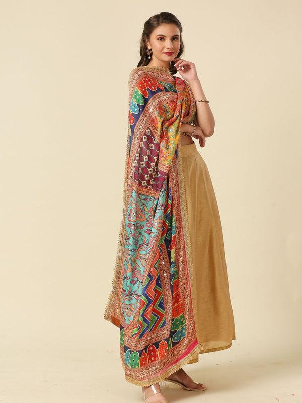 Multicolour Digitally Printed Pakistani Mirror Work Dupatta/shawl/stole