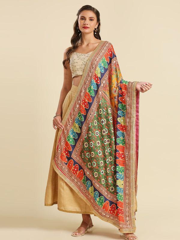 Multicolour Digitally Printed Pakistani Mirror Work Dupatta/shawl/stole