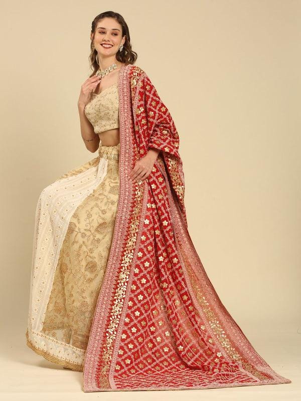 Red color Georgette Lucknowi Work dupatta with Gotta Patti Work trendy elegant classy stole shawl