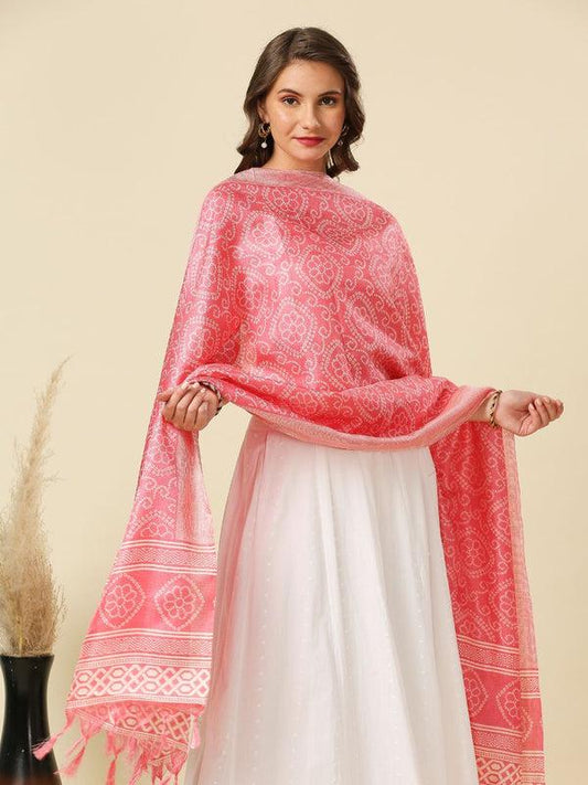 Bandhani Orange and Pink color art silk dupatta/shawl/stole