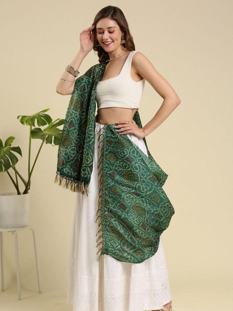 Green Bandhani color art silk dupatta/shawl/stole