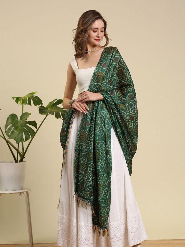 Green Bandhani color art silk dupatta/shawl/stole