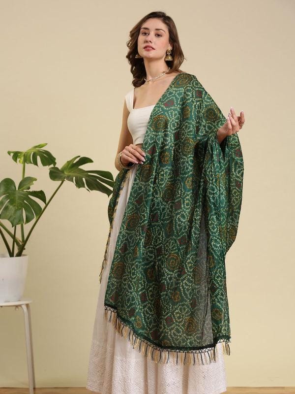 Green Bandhani color art silk dupatta/shawl/stole