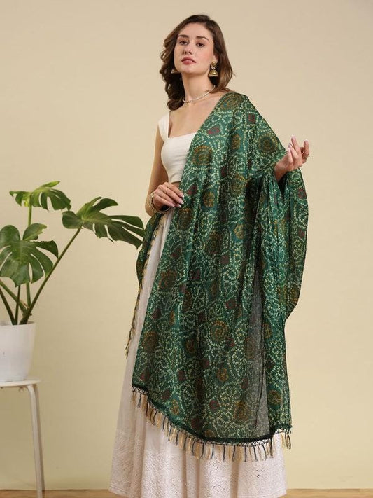 Green Bandhani color art silk dupatta/shawl/stole