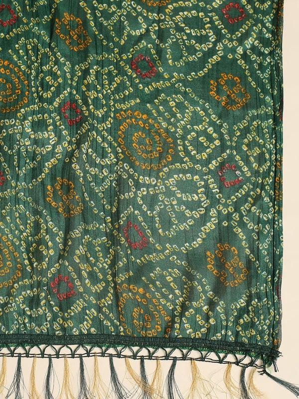 Green Bandhani color art silk dupatta/shawl/stole