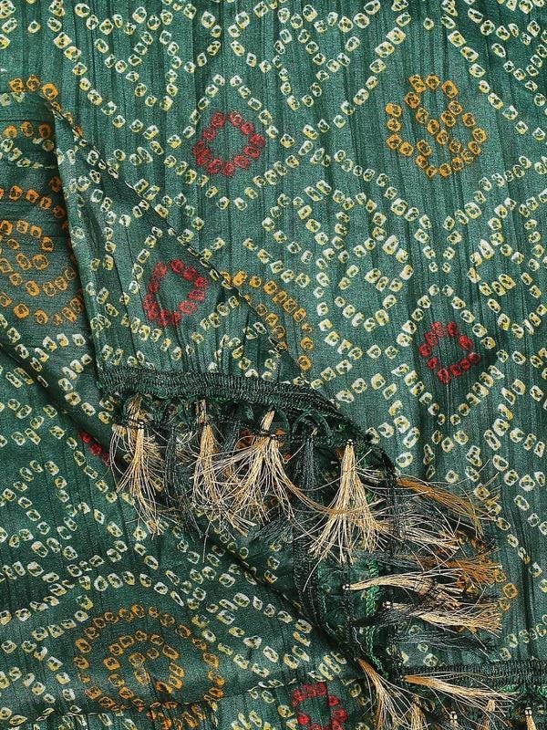 Green Bandhani color art silk dupatta/shawl/stole
