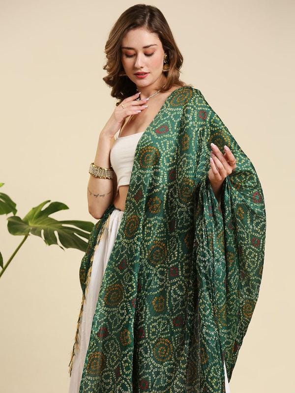 Green Bandhani color art silk dupatta/shawl/stole