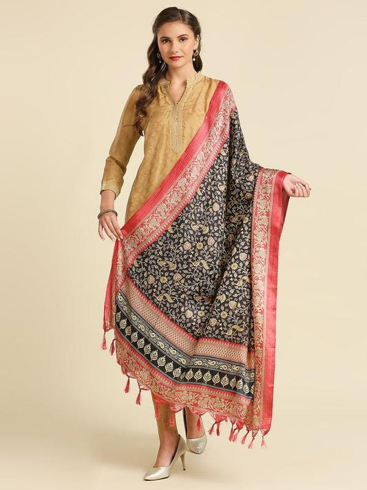 Peacock design pink and black color art silk dupatta/shawl/stole