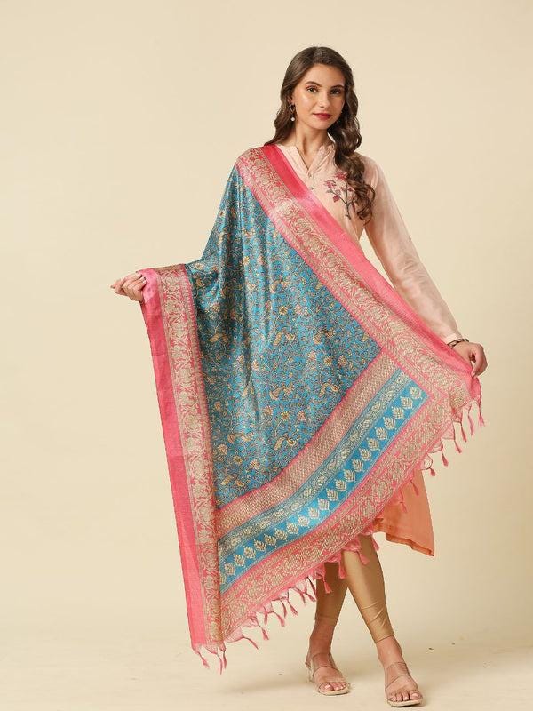 Peacock design pink and blue color art silk dupatta/shawl/stole