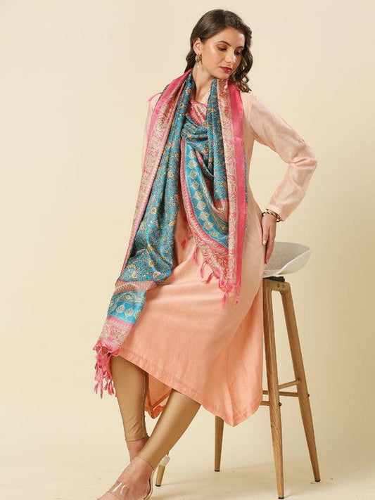 Peacock design pink and blue color art silk dupatta/shawl/stole