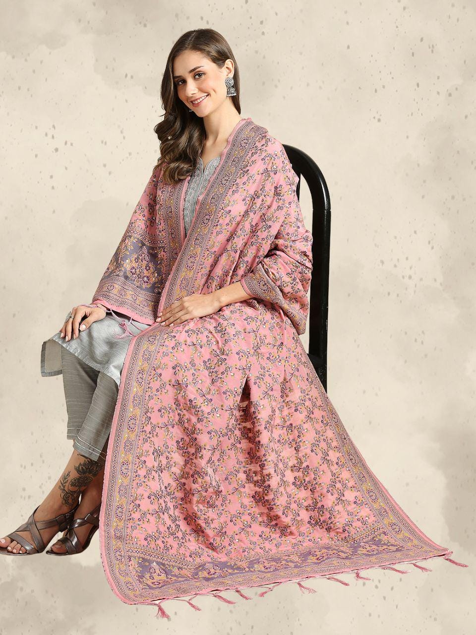 Pink Pashmina Style Weaving Banarasi Dupatta Dupatta dupatta/shawl/stole