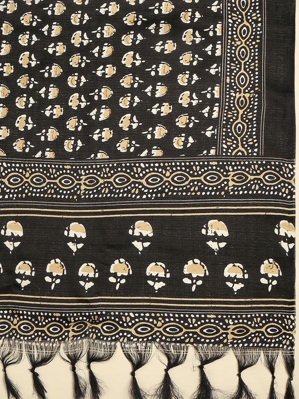 Black & Beige Printed Art Silk Dupatta/shawl/stole