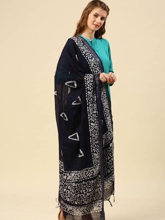 Blended Silk Indigo Batik Dupatta Indigo/shawl/stole