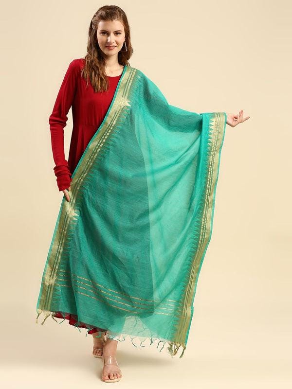 Banarasi Silk Dupatta with Temple Border Wine/Coral color stole