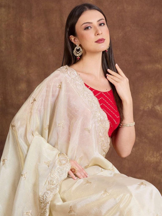 Sequinned Gold Viscose Tissue Silk Dupatta/Stole/Shawl