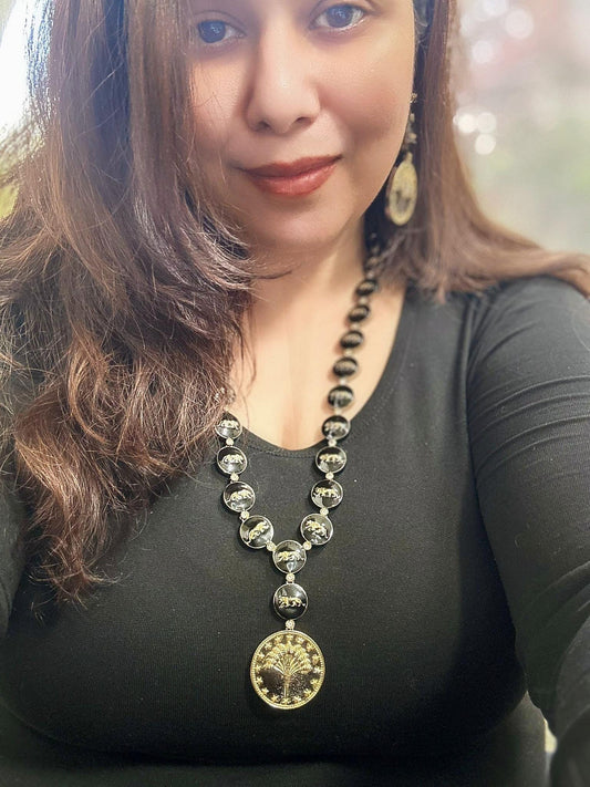 Premium long necklace set with enamel work Sabyasachi inspired design